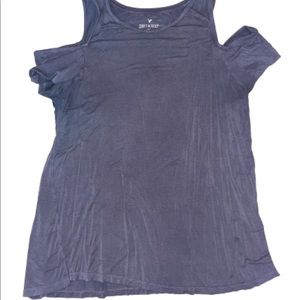 Gray shirt sleeved top with shoulder cutouts